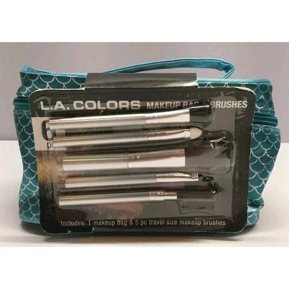 LA Colors Mermaid Makeup Bag w/ 5 Travel Size  Cosmetics Brushes NWT